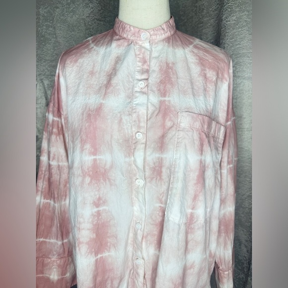 Zara Women’s Tie Dye Oversized Long-Sleeve Button Down Shirt Pink & White S - Picture 2 of 11